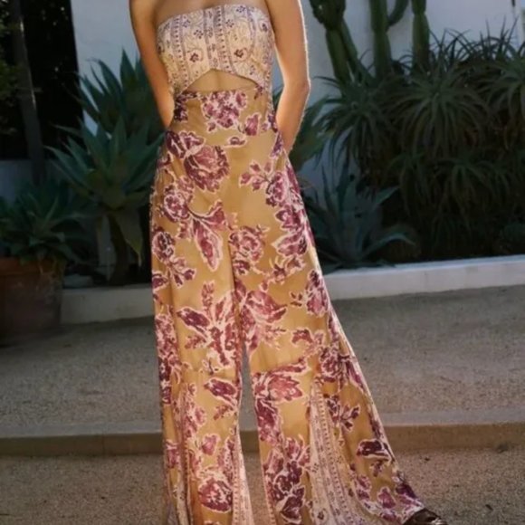 NEW Free People Juliet Strapless Jumpsuit with Cut Outs - size S